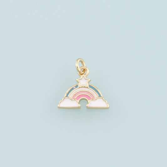 Gold Rainbow Charms,18K Gold Filled Rainbow Star Pendant,Enamel Rainbow Charm Bracelet Necklace for DIY Jewelry Making Supply