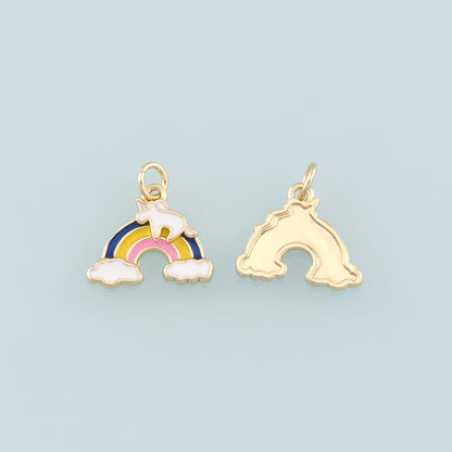 Gold Unicorn Charms,18K Gold Filled Unicorn Pendant,Enamel Rainbow Charm Bracelet Necklace for DIY Jewelry Making Supply