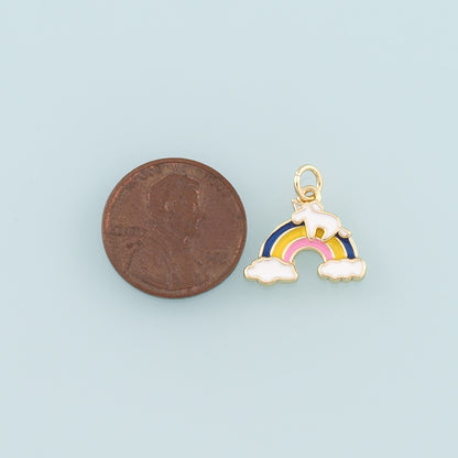 Gold Unicorn Charms,18K Gold Filled Unicorn Pendant,Enamel Rainbow Charm Bracelet Necklace for DIY Jewelry Making Supply