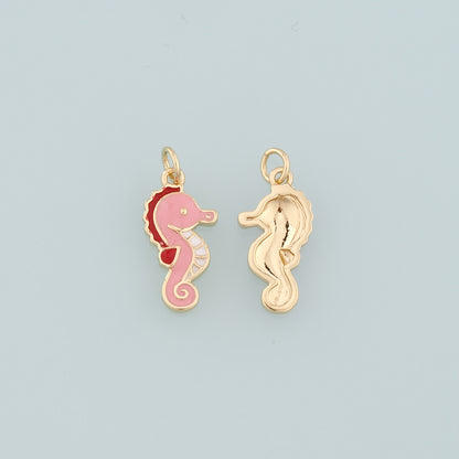 Gold Seahorse Charms,18K Gold Filled Seahorse Pendant,Enamel Seahorse Charm Bracelet Necklace for DIY Jewelry Making Supply