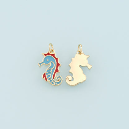 Gold Seahorse Charms,18K Gold Filled Seahorse Pendant,Enamel Seahorse Charm Bracelet Necklace for DIY Jewelry Making Supply