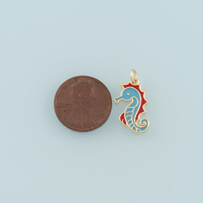 Gold Seahorse Charms,18K Gold Filled Seahorse Pendant,Enamel Seahorse Charm Bracelet Necklace for DIY Jewelry Making Supply