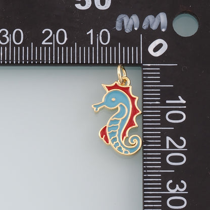 Gold Seahorse Charms,18K Gold Filled Seahorse Pendant,Enamel Seahorse Charm Bracelet Necklace for DIY Jewelry Making Supply