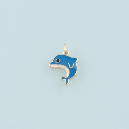 Cute Dolphin Charms,18K Gold Filled Enamel Dolphin Pendant,Kawaii Ocean Charm Bracelet Necklace for DIY Jewelry Making Supply
