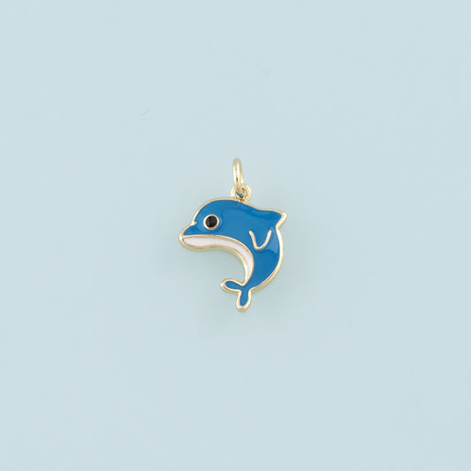 Cute Dolphin Charms,18K Gold Filled Enamel Dolphin Pendant,Kawaii Ocean Charm Bracelet Necklace for DIY Jewelry Making Supply