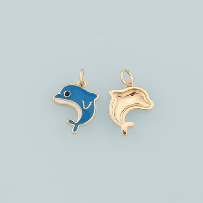 Cute Dolphin Charms,18K Gold Filled Enamel Dolphin Pendant,Kawaii Ocean Charm Bracelet Necklace for DIY Jewelry Making Supply