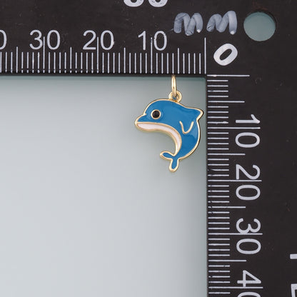 Cute Dolphin Charms,18K Gold Filled Enamel Dolphin Pendant,Kawaii Ocean Charm Bracelet Necklace for DIY Jewelry Making Supply