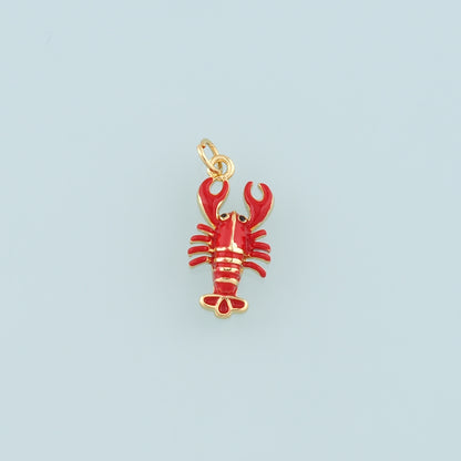 Cute Lobster Charms,18K Gold Filled Enamel Lobster Pendant,Kawaii Ocean Charm Bracelet Necklace for DIY Jewelry Making Supply