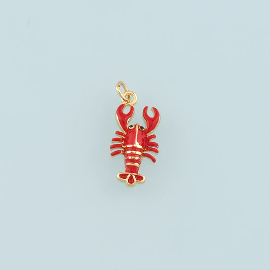 Cute Lobster Charms,18K Gold Filled Enamel Lobster Pendant,Kawaii Ocean Charm Bracelet Necklace for DIY Jewelry Making Supply