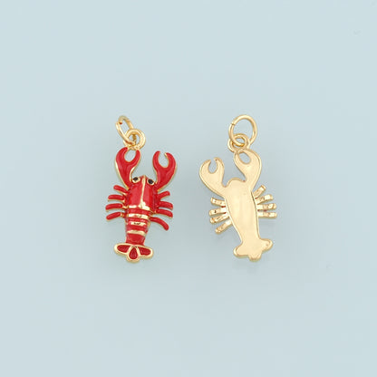 Cute Lobster Charms,18K Gold Filled Enamel Lobster Pendant,Kawaii Ocean Charm Bracelet Necklace for DIY Jewelry Making Supply