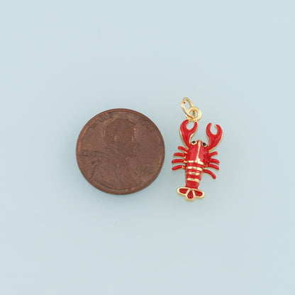 Cute Lobster Charms,18K Gold Filled Enamel Lobster Pendant,Kawaii Ocean Charm Bracelet Necklace for DIY Jewelry Making Supply