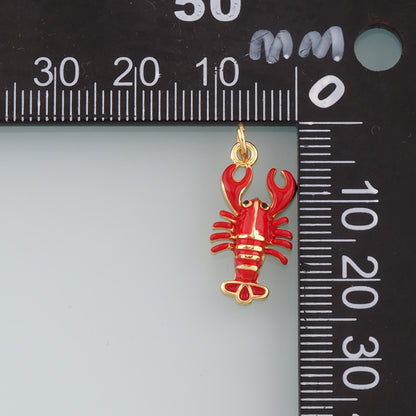 Cute Lobster Charms,18K Gold Filled Enamel Lobster Pendant,Kawaii Ocean Charm Bracelet Necklace for DIY Jewelry Making Supply