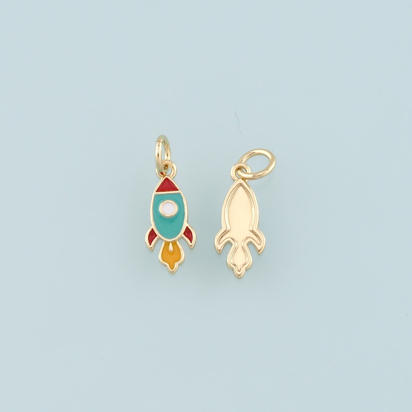 Gold Rocket Charms,18K Gold Filled Enamel Universe Charm Bracelet Necklace for DIY Jewelry Making Supply