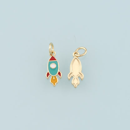 Gold Rocket Charms,18K Gold Filled Enamel Universe Charm Bracelet Necklace for DIY Jewelry Making Supply