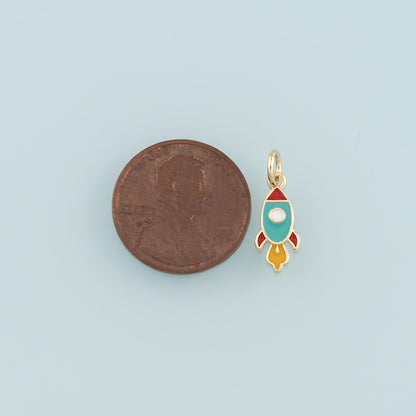 Gold Rocket Charms,18K Gold Filled Enamel Universe Charm Bracelet Necklace for DIY Jewelry Making Supply