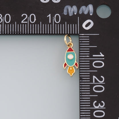Gold Rocket Charms,18K Gold Filled Enamel Universe Charm Bracelet Necklace for DIY Jewelry Making Supply