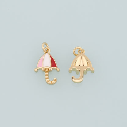 Gold Umbrella Charms,18K Gold Filled Umbrella Pendant,Enamel Charm Bracelet Necklace for DIY Jewelry Making Supply