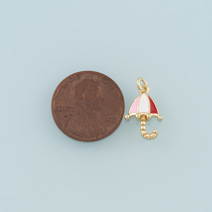 Gold Umbrella Charms,18K Gold Filled Umbrella Pendant,Enamel Charm Bracelet Necklace for DIY Jewelry Making Supply