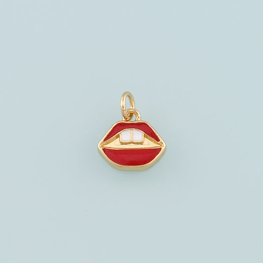 Gold Lips Charms,18K Gold Filled Enamel Lips Pendant,Red Lips Charms Bracelet Necklace for DIY Jewelry Making Supply