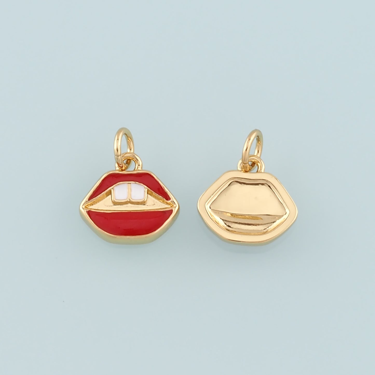 Gold Lips Charms,18K Gold Filled Enamel Lips Pendant,Red Lips Charms Bracelet Necklace for DIY Jewelry Making Supply