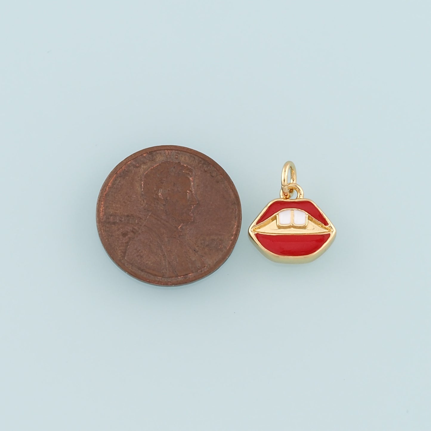 Gold Lips Charms,18K Gold Filled Enamel Lips Pendant,Red Lips Charms Bracelet Necklace for DIY Jewelry Making Supply