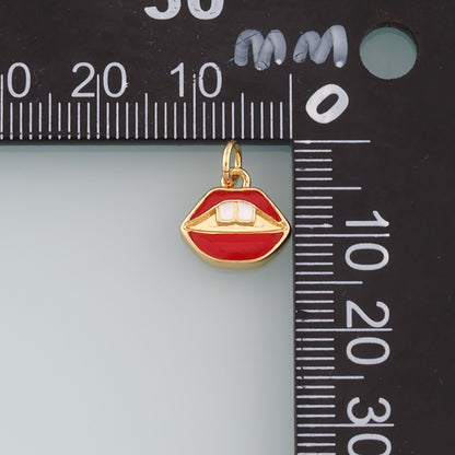 Gold Lips Charms,18K Gold Filled Enamel Lips Pendant,Red Lips Charms Bracelet Necklace for DIY Jewelry Making Supply