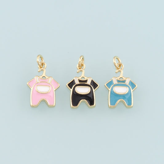 Gold Clothes Charms,18K Gold Filled Clothes Pendant,Enamel Overalls Charm Bracelet Necklace for DIY Jewelry Making Supply