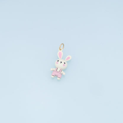 Cute Rabbit Charms,18K Gold Filled Enamel Rabbit Pendant,Kawaii Charm Bracelet Necklace for DIY Jewelry Making Supply