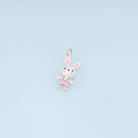 Cute Rabbit Charms,18K Gold Filled Enamel Rabbit Pendant,Kawaii Charm Bracelet Necklace for DIY Jewelry Making Supply