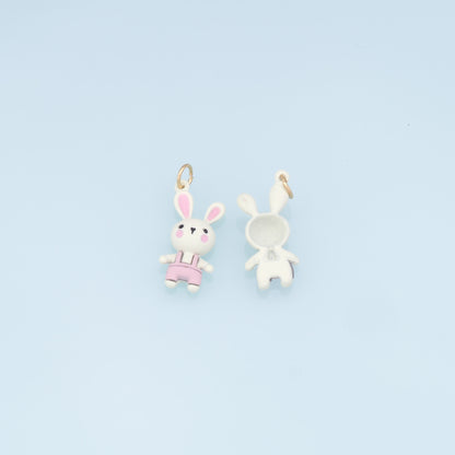 Cute Rabbit Charms,18K Gold Filled Enamel Rabbit Pendant,Kawaii Charm Bracelet Necklace for DIY Jewelry Making Supply