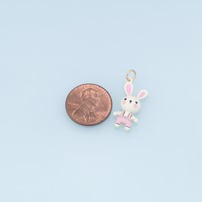 Cute Rabbit Charms,18K Gold Filled Enamel Rabbit Pendant,Kawaii Charm Bracelet Necklace for DIY Jewelry Making Supply