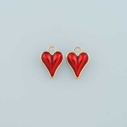 18K Gold Filled Heart Pendant,Enamel Heart Charm Bracelet Necklace for DIY Jewelry Making Supply
