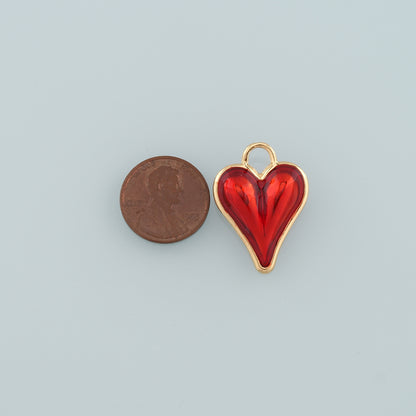 18K Gold Filled Heart Pendant,Enamel Heart Charm Bracelet Necklace for DIY Jewelry Making Supply