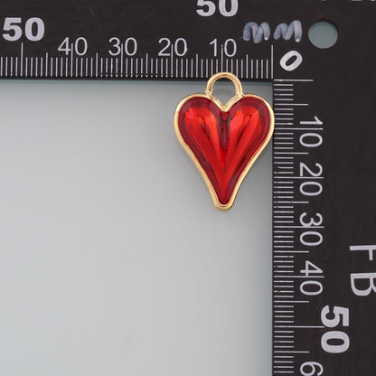 18K Gold Filled Heart Pendant,Enamel Heart Charm Bracelet Necklace for DIY Jewelry Making Supply