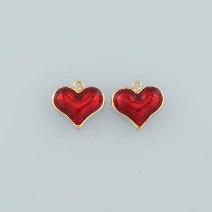 18K Gold Filled Heart Pendant,Enamel Heart Charm Bracelet Necklace for DIY Jewelry Making Supply