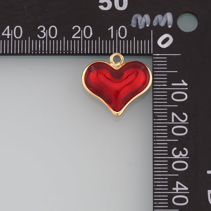 18K Gold Filled Heart Pendant,Enamel Heart Charm Bracelet Necklace for DIY Jewelry Making Supply