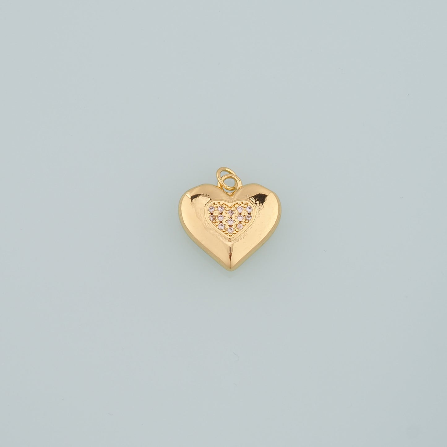 18K Gold Filled Heart Pendant,CZ Micro Pave Heart Charm Bracelet Necklace for DIY Jewelry Making Supply