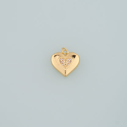 18K Gold Filled Heart Pendant,CZ Micro Pave Heart Charm Bracelet Necklace for DIY Jewelry Making Supply