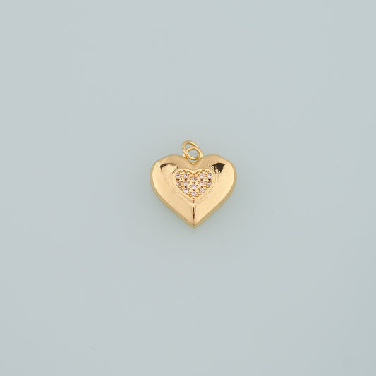 18K Gold Filled Heart Pendant,CZ Micro Pave Heart Charm Bracelet Necklace for DIY Jewelry Making Supply