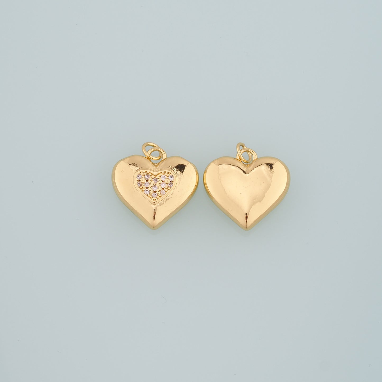 18K Gold Filled Heart Pendant,CZ Micro Pave Heart Charm Bracelet Necklace for DIY Jewelry Making Supply