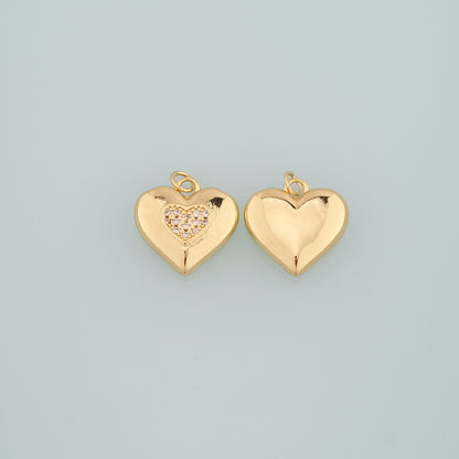18K Gold Filled Heart Pendant,CZ Micro Pave Heart Charm Bracelet Necklace for DIY Jewelry Making Supply