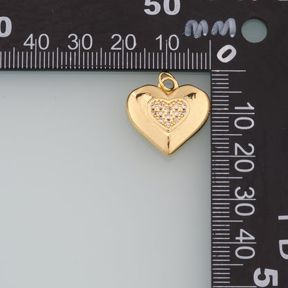 18K Gold Filled Heart Pendant,CZ Micro Pave Heart Charm Bracelet Necklace for DIY Jewelry Making Supply