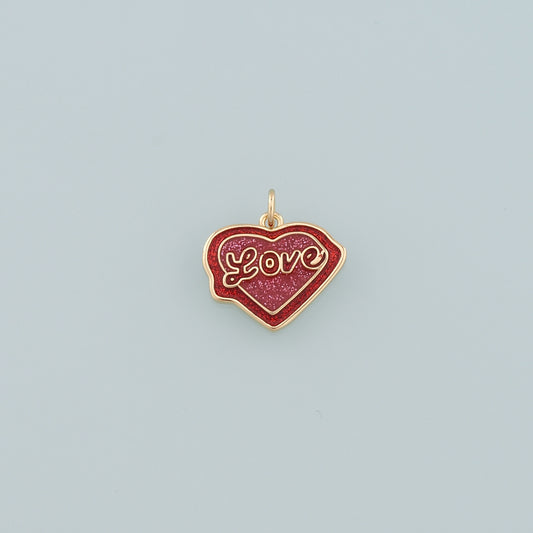 18K Gold Filled Heart Pendant,Enamel Love Charm Bracelet Necklace for DIY Jewelry Making Supply
