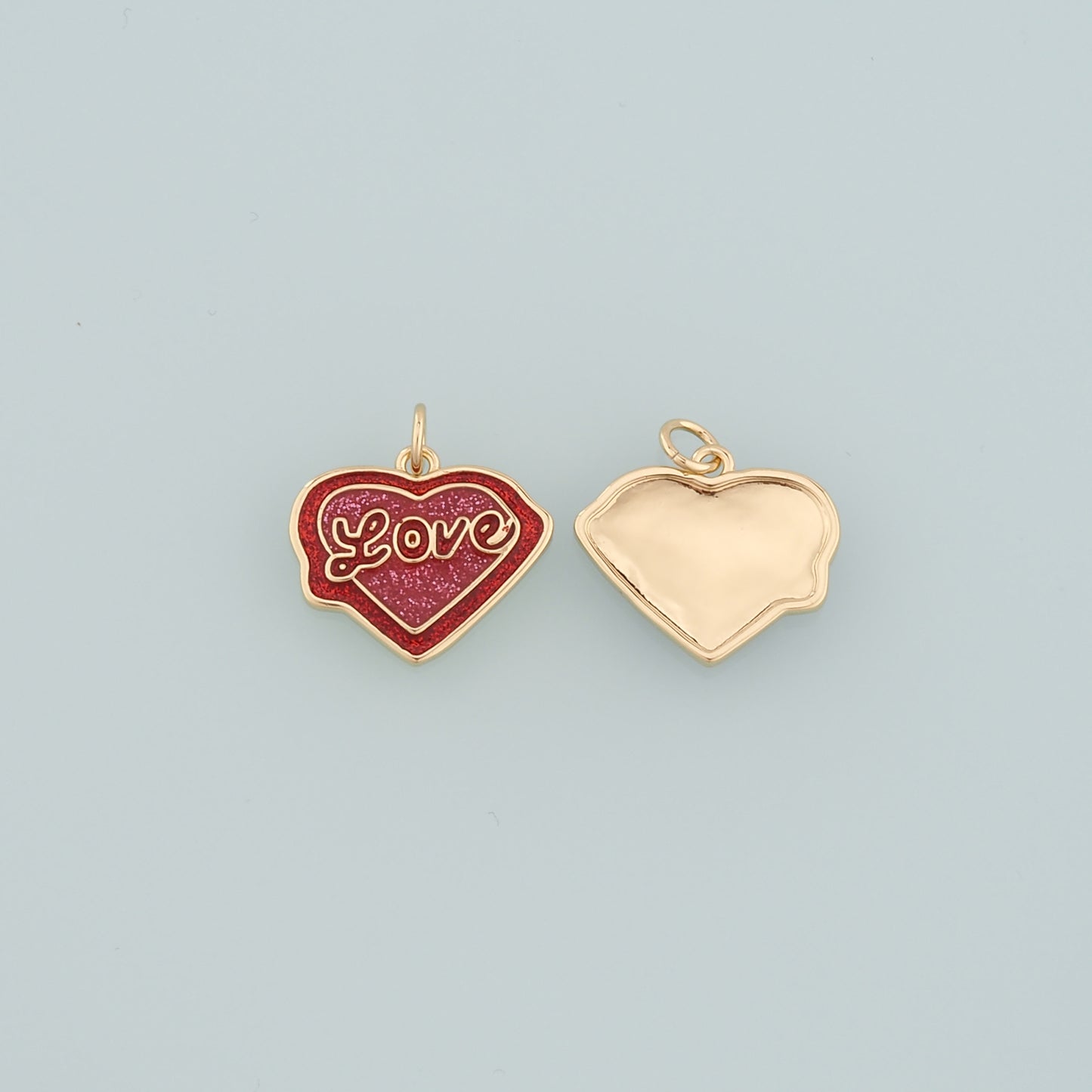 18K Gold Filled Heart Pendant,Enamel Love Charm Bracelet Necklace for DIY Jewelry Making Supply