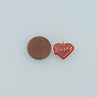 18K Gold Filled Heart Pendant,Enamel Love Charm Bracelet Necklace for DIY Jewelry Making Supply