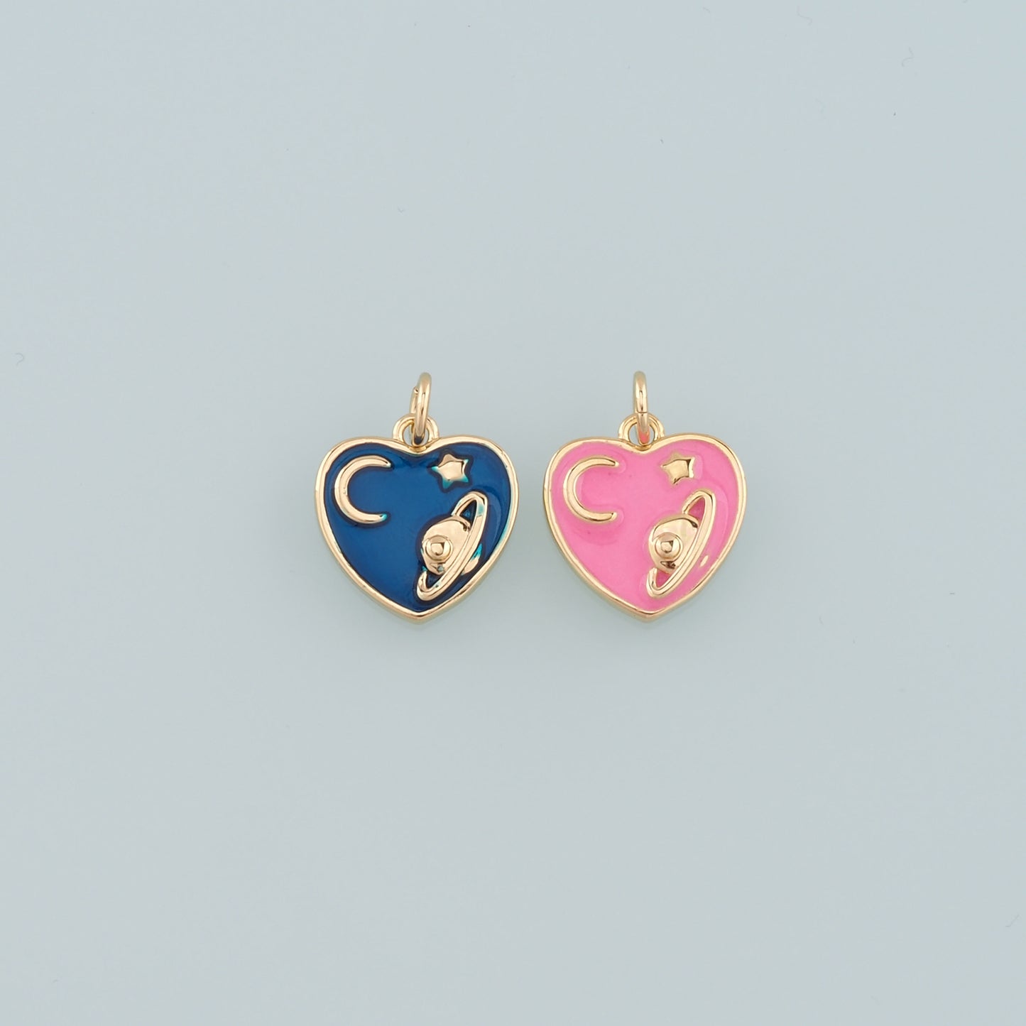 18K Gold Filled Saturn Pendant,Enamel Heart Saturn Charm Bracelet Necklace for DIY Jewelry Making Supply