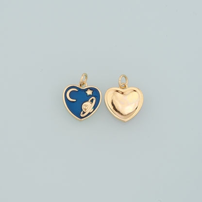 18K Gold Filled Saturn Pendant,Enamel Heart Saturn Charm Bracelet Necklace for DIY Jewelry Making Supply