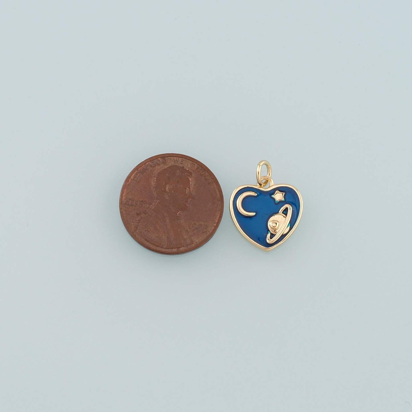 18K Gold Filled Saturn Pendant,Enamel Heart Saturn Charm Bracelet Necklace for DIY Jewelry Making Supply