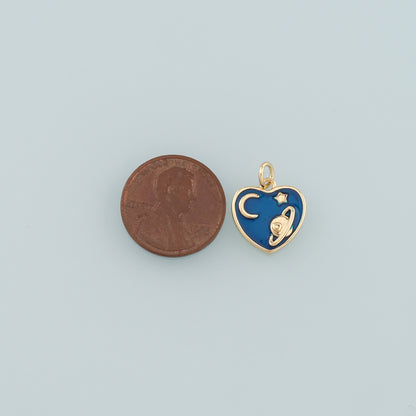 18K Gold Filled Saturn Pendant,Enamel Heart Saturn Charm Bracelet Necklace for DIY Jewelry Making Supply