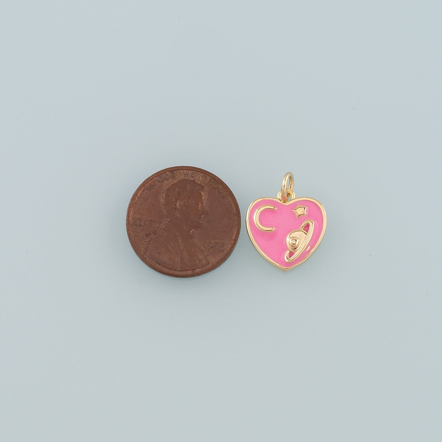 18K Gold Filled Saturn Pendant,Enamel Heart Saturn Charm Bracelet Necklace for DIY Jewelry Making Supply